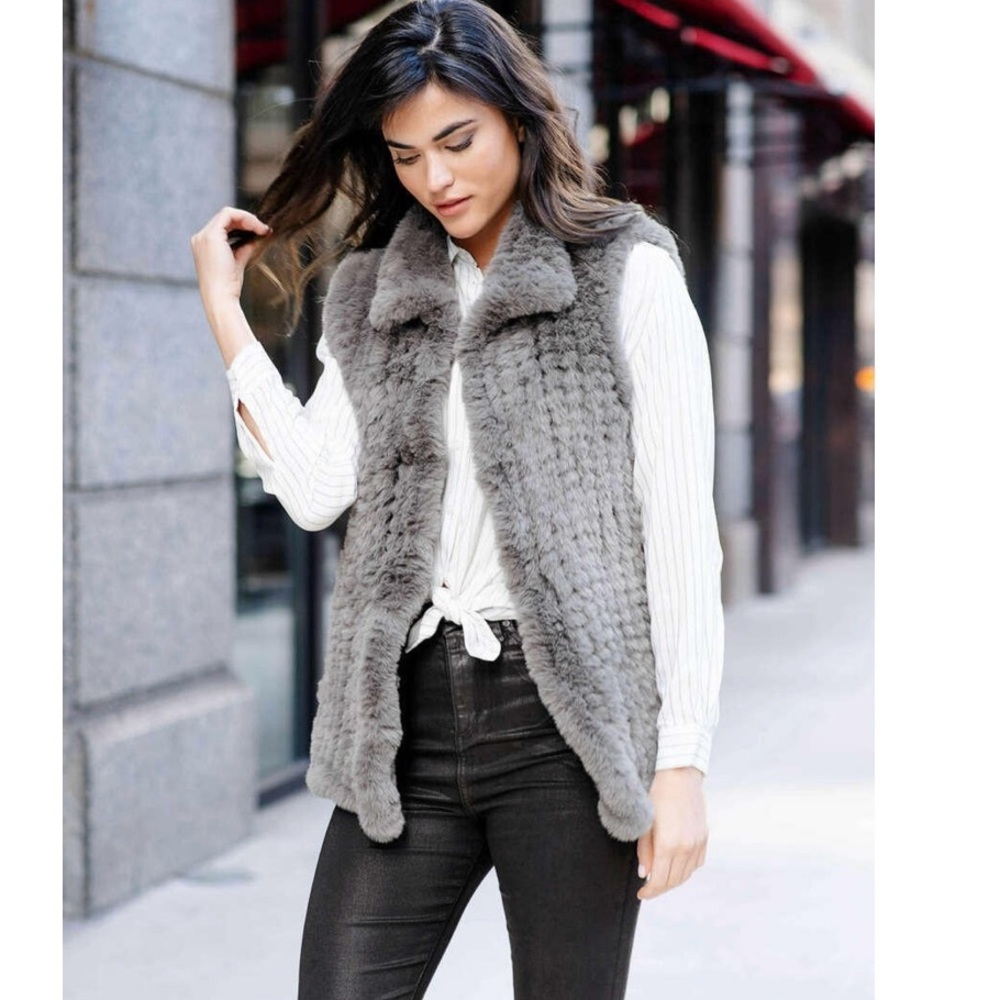 NWT Donna Saylers Fabulous Faux Fur Knitted Vest Slate Grey Size Medium - Picture 4 of 13